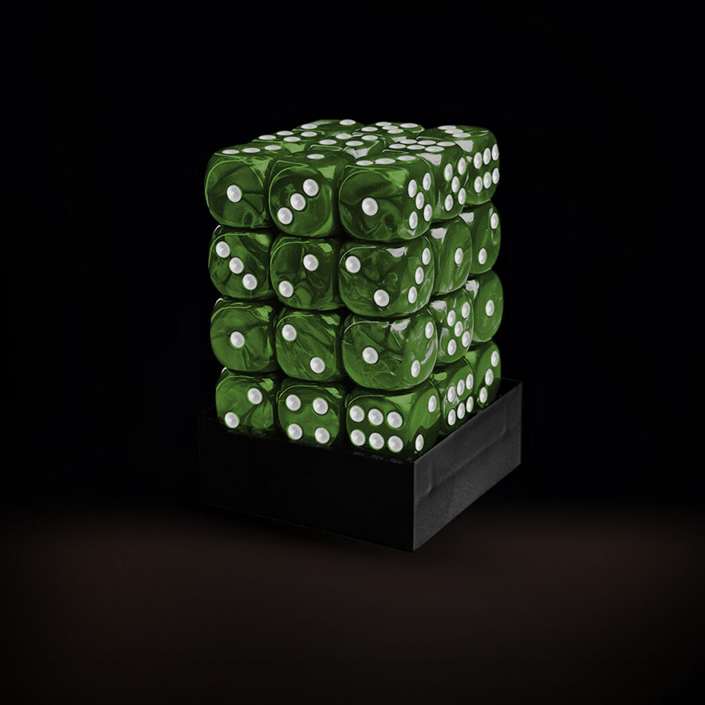 Central Dice - 36 d6 de 12mm: Mármore Jade e Branco