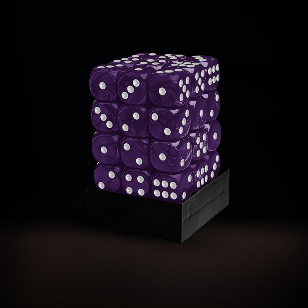 Central Dice - 36 d6 de 12mm: Mármore Roxo e Branco