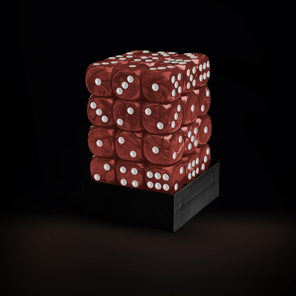 Central Dice - 36 d6 de 12mm: Mármore Vermelho e Branco