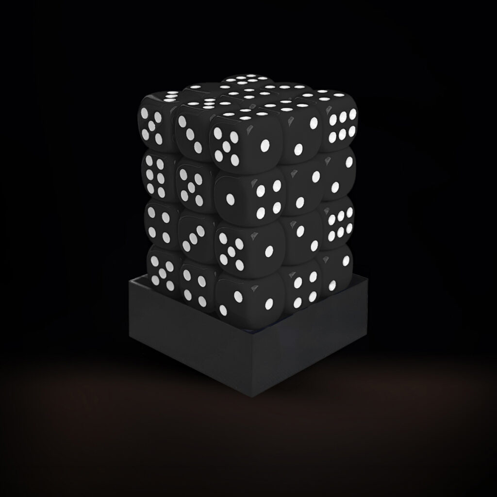 Central Dice - 36 d6 de 12mm: Opaco Preto e Branco