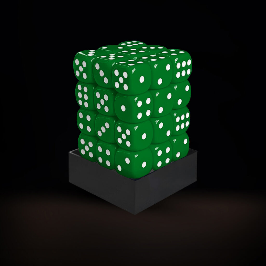 Central Dice - 36 d6 de 12mm: Opaco Verde e Branco