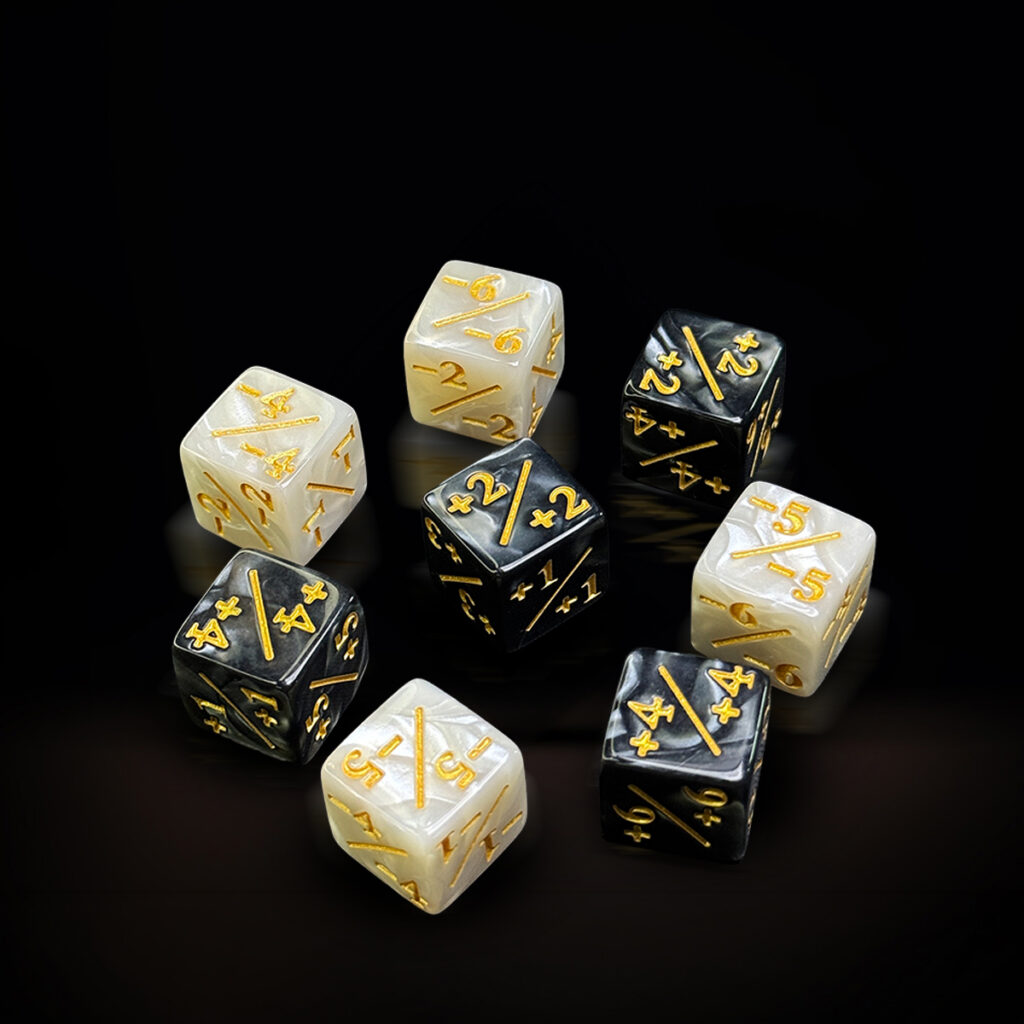 Central Dice - d6 Positivo/Negativo: Mármore Preto e Branco
