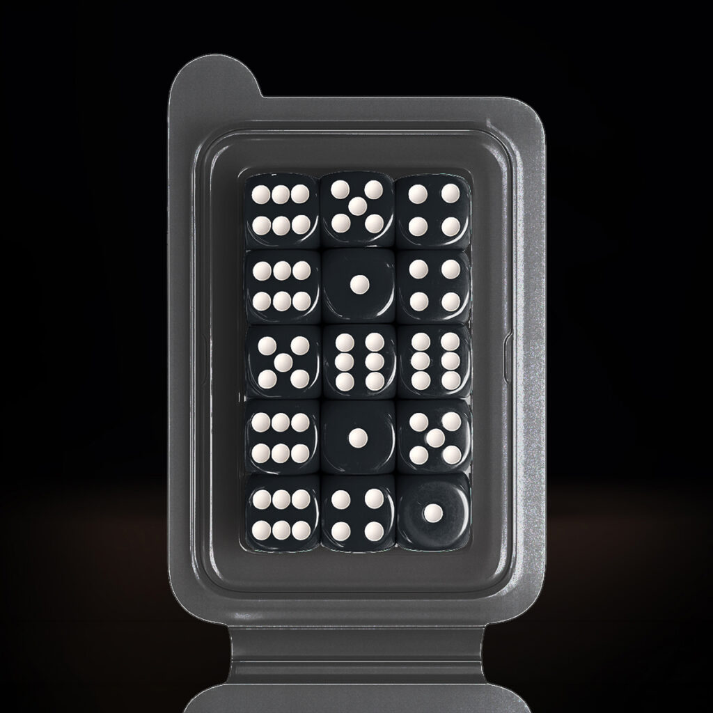 Central Dice - d6 de 16mm: Opaco Preto e Branco